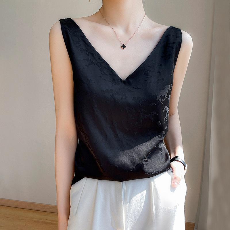 VEZFAA Женская мода повседневные однотонные принты лето весна без рукавов V-образный вырез блузки и рубашки