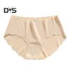 Women Solid Color Mid Rise Briefs Wave Trim Seamless Smooth Thin Female Panties Soft Hip Lifting Underwear