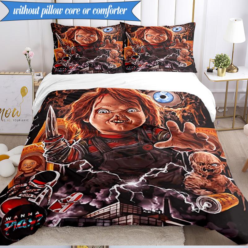 Chucky's Halloween Horror 3pcs K-pop music group Bedding set,Ideal for Bedroom, Dormitory,Including Duvet Cover And 2pcs Pillowcases,Fan gifts