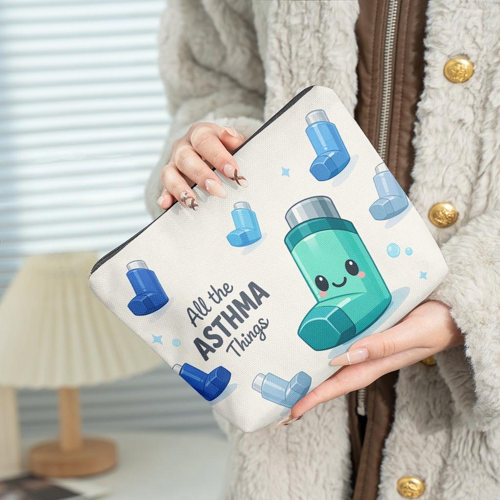 Colorful Printed Toiletry Bag Daily Storage Pouch Travel Makeup Organizer, Asthma Inhaler Main Pattern Design Cosmetic Bags