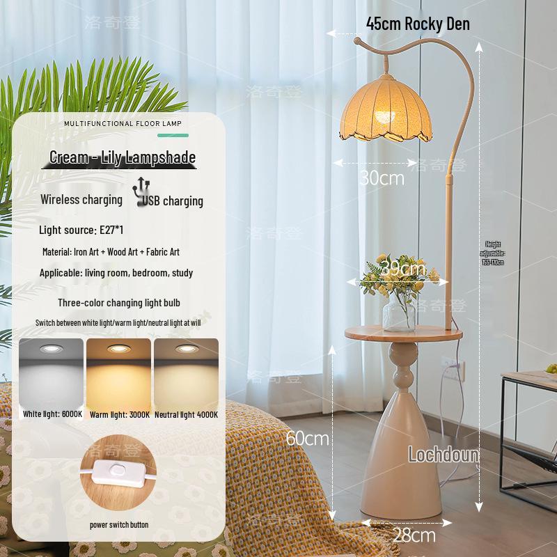 Cream Storage Shelf Floor Lamp with Ambient Light for Living Room or Bedroom