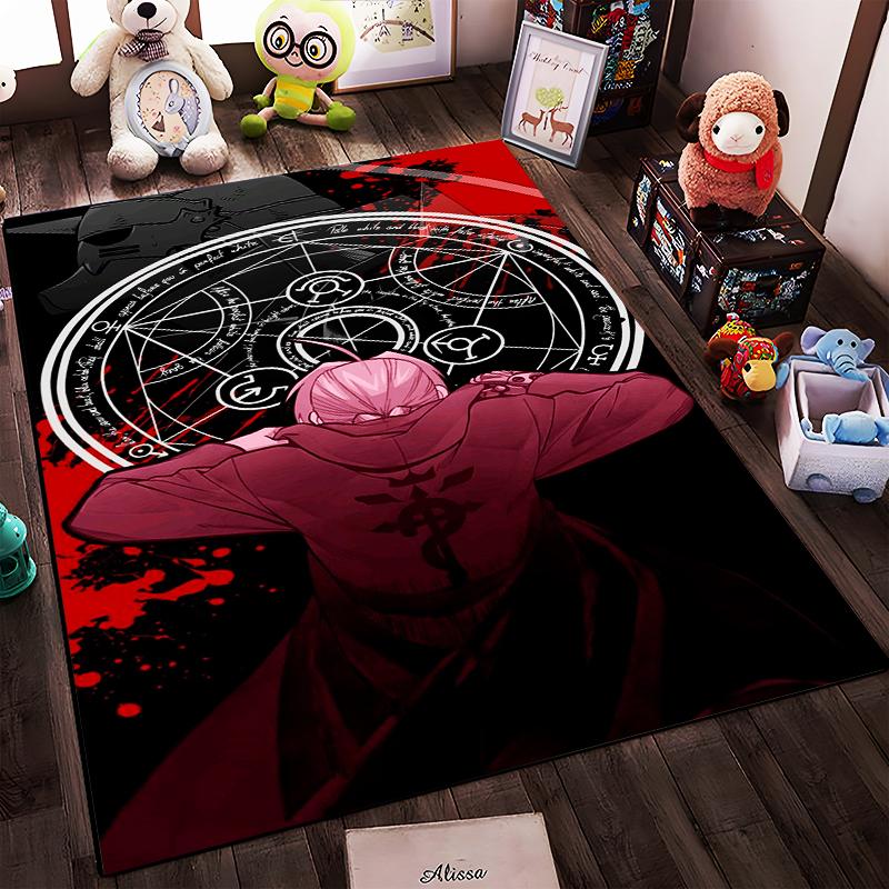 "Anime Style Carpet with Red and Black Alchemy Pattern Design" Suitable for use as an anti-slip for living room bedroom sofas