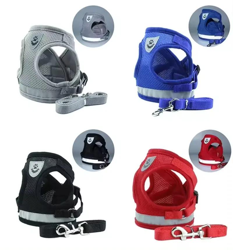 Кошачья шлейка, поводок для прогулок, поводок для щенков, ошейник из полиэстера, регулируемая сетка, шлейка для собак для маленьких и средних домашних животных, аксессуары