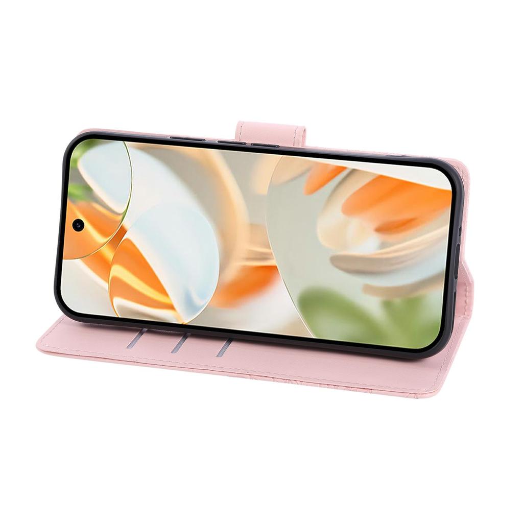 Чехол для Google Pixel 9a Кожаный кошелек-чехол для телефона с розовым цветком и 3 отделениями для карт