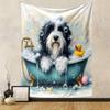 Bathing Dog with Rubber Duck and Bubbles Patterned Tapestry Decorative Wall Hanging, Home Bedroom Living Room Decor