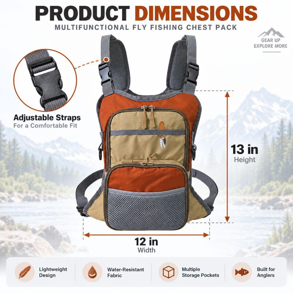 Wear Resistant Fly Fishing Chest Pack Waterproof Fishing Gear Organizer Stream Fishing