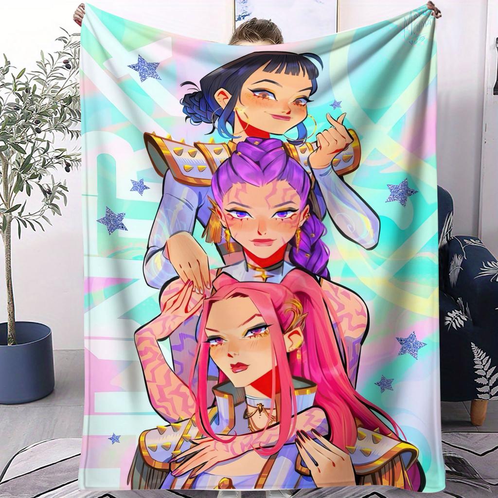 K-Pop Huntrix Girl Фланелевое одеяло Охотники на демонов Плюшевый Теплый Плед для Домашнего Отдыха Офисного Сна Путешествий Кемпинга Всесезонный Подарок