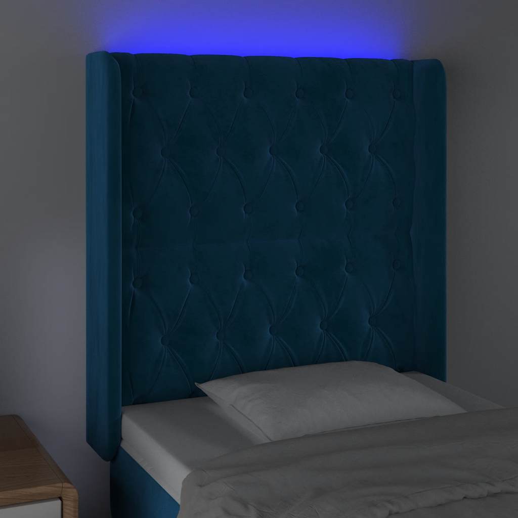 LED Headboard Dark Blue 83x16x118 128 cm Velvet