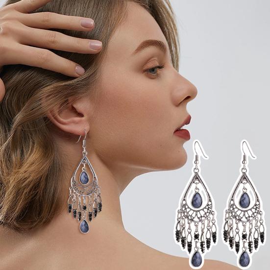 1 пара женских винтажных полых серег с крючками в этническом стиле, увеличенные серьги со стразами в форме капли воды