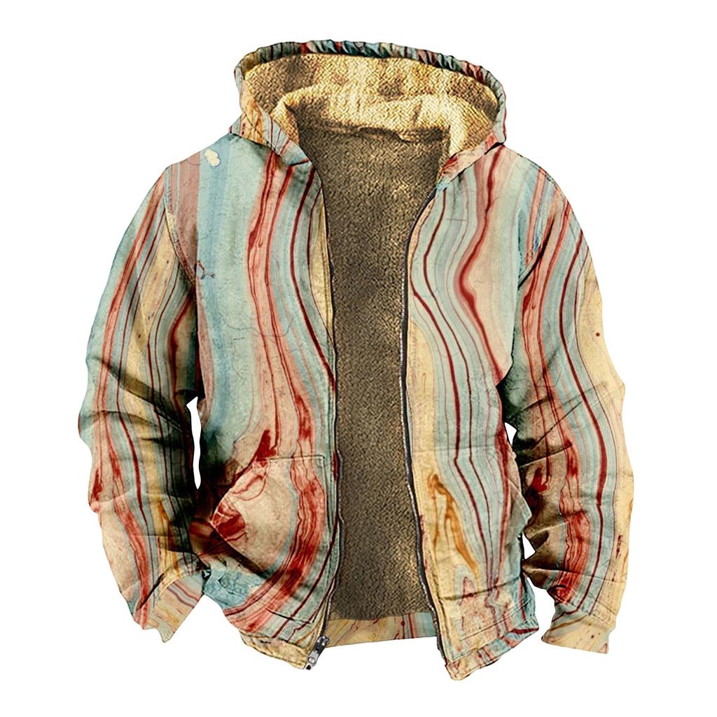 Men's Print Jacket Men's Spring And Autumn Casual Trend Zipper Hooded Jacket