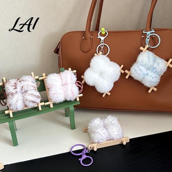 Simulated Food Pendant Fermented Bean Curd Plush Keychain Fluffy Doufu Bag Soft Charm with Keyring Backpack Handbag Purse Decoration Accessories