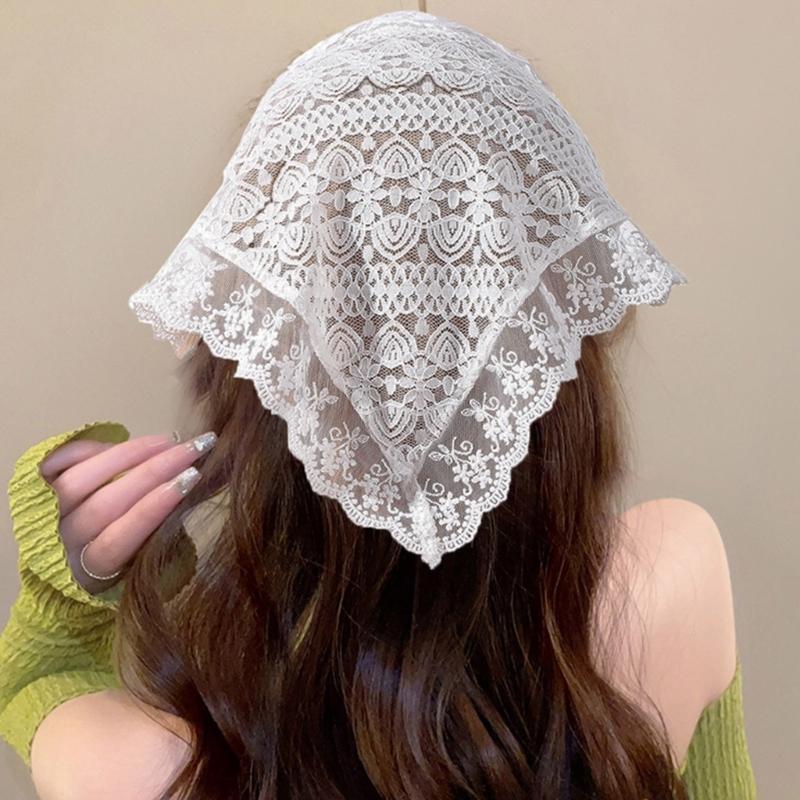 Hot Girls White Lace Bandana Summer Sunproof Turban Tie Back Camping Headwrap Lovely Girls Traveling Hair Kerchief