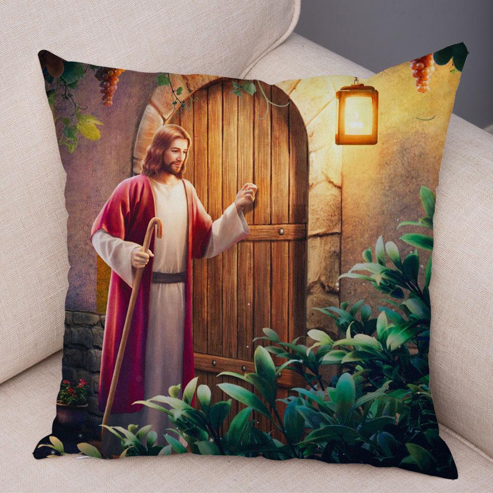 Vintage Jesus Christ Cushion Cover for Sofa Home Decor Colorful Cartoon Christ Savior Pillow Case Soft Plush Pillowcase xcm
