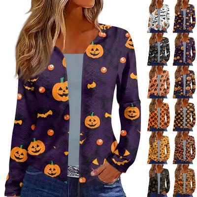 Женский топ с длинным рукавом и принтом Хэллоуина, повседневная модная тонкая блузка-кардиган на выходные