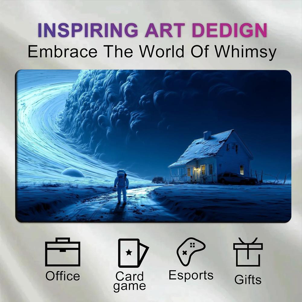 Fantasy Surreal Winter Mouse Pad Astronaut And Warm Light House Giant Snow Storm AntiSlip Rubber Gaming Desk Mat