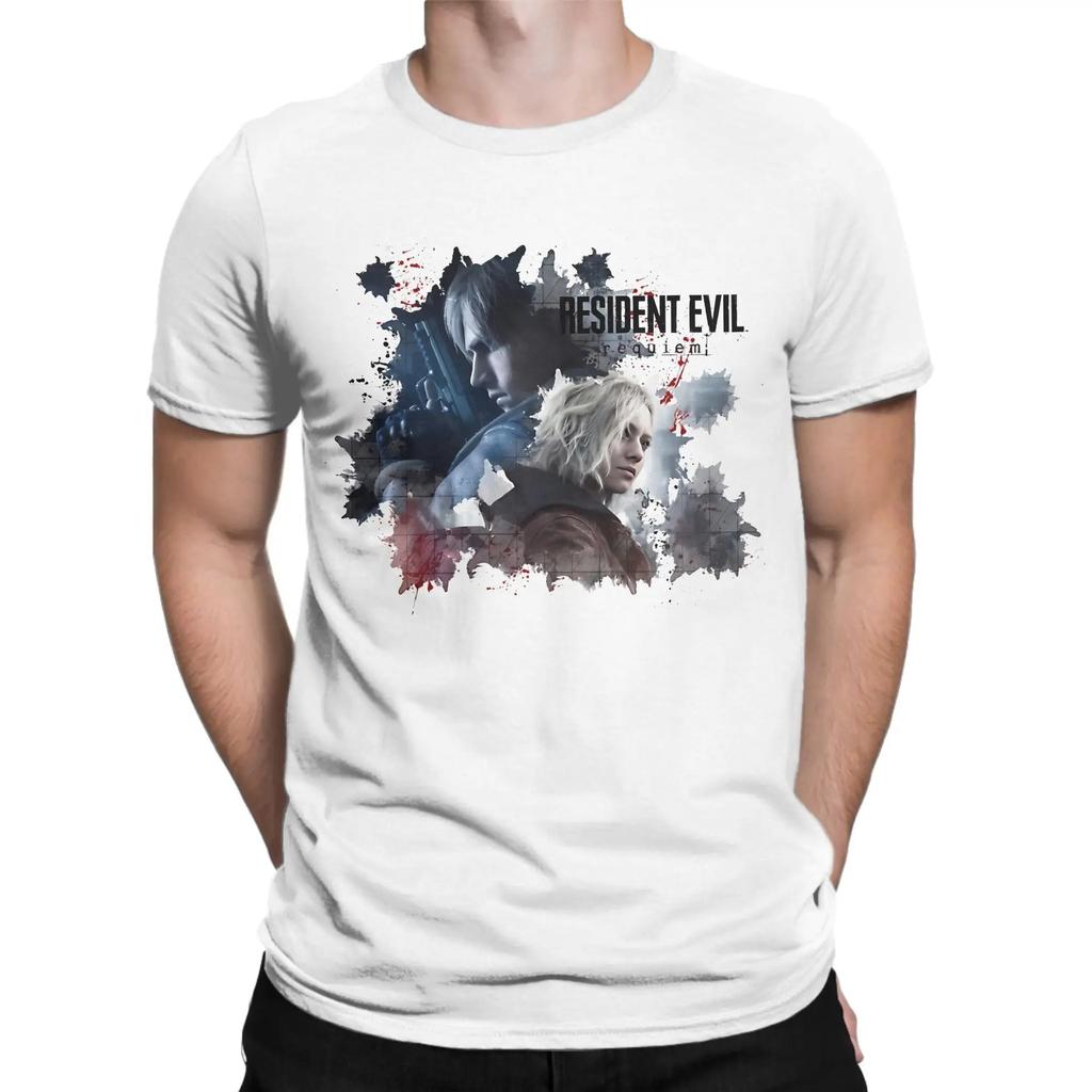 Унисекс Футболка с принтом Leon S Kennedy Resident Evil 9 Requiem Из чистой хлопка Одежда для женщин и мужчин Удобные футболки