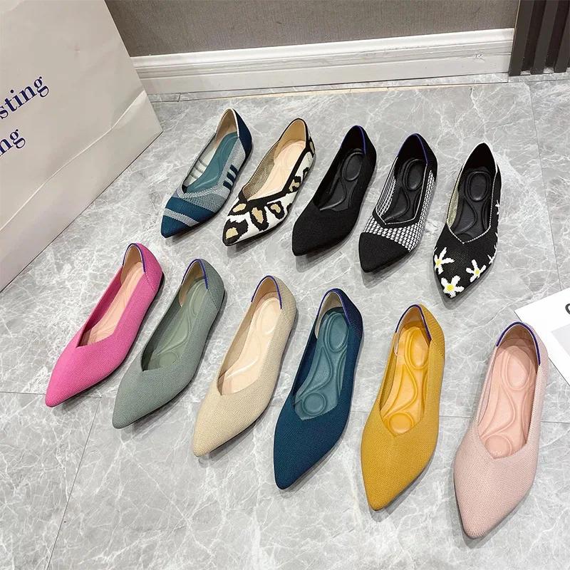 Fashion Knit Slip On Flat Shoes Women Mesh Loafers Stretch Ballet Shallow Flats Dress Shoes Moccasins Comfort Ballet Flats 2025