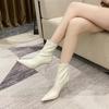 2024 Fashion Pointed Short Boots Leather Stiletto Boots Suede Solid Color Sleeve Boots Women's Single Boots Autumn and Winter