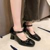 Fashion 2024 New New Mary Jane Shoes Women Shoes Women Thick Heels Buckle Lolita Shoes School Uniform Student Girls Black Shiny Leather