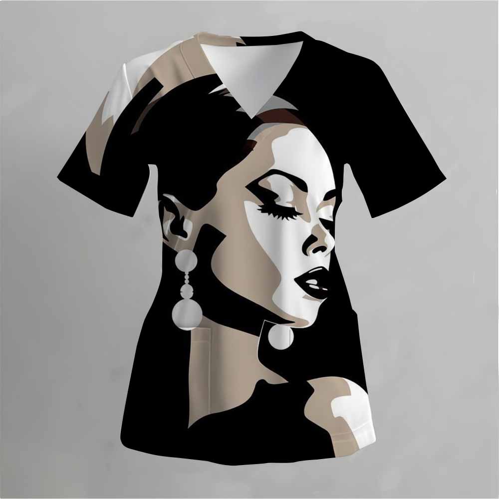 Матовая медицинская униформа с розовым рисунком в виде кошки, женская униформа с V-образным вырезом и коротким рукавом, с карманом, женская матовая