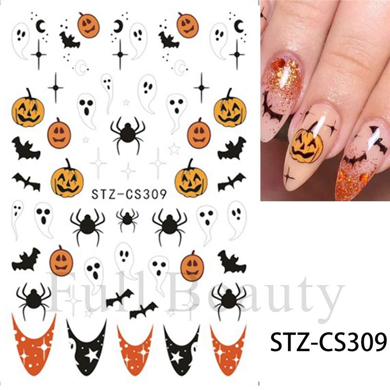 New Halloween Nail Art Stickers Cartoon Halloween Ghost Pumpkin Spider Black Cat Adhesive Nail Art Stickers