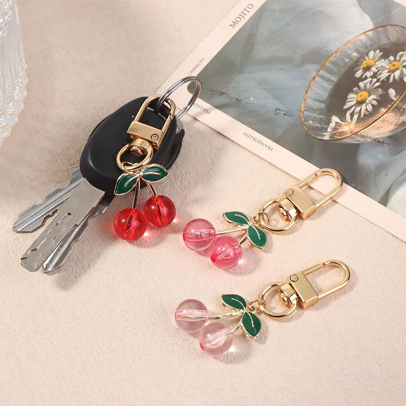 Charm Diy Jewelry Gifts Lovely Cherry Keychain Simulated Fruit Keyring Pendants For Women Girls Handbag Decoration