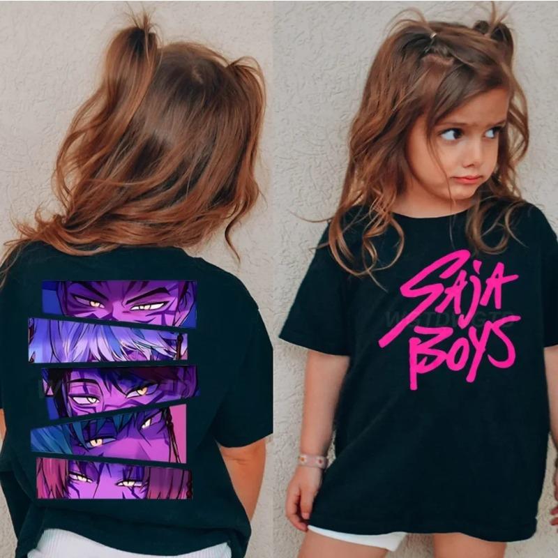 Детская футболка Kpop Охотники на демонов с коротким рукавом Saja Мальчики Kdis Футболка Милые Kpop Охотники на демонов Harajuku Футболка для мальчиков и девочек