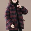 Ретро литература стеганые женские парки с капюшоном осень-зима клетчатые хлопковые куртки-стеганые повседневные свободные ветрозащитные пальто