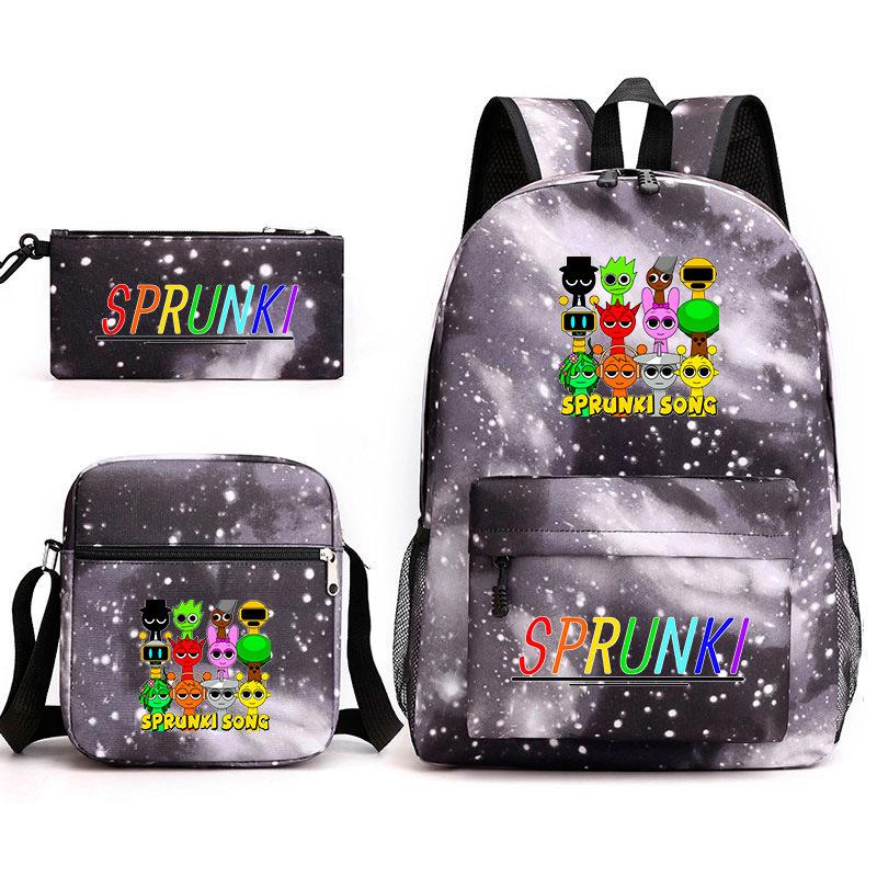 Новая ритм-бокс Sprunki музыкальная игра школьный рюкзак пенал набор из трех предметов студенческий рюкзак с термотрансфером