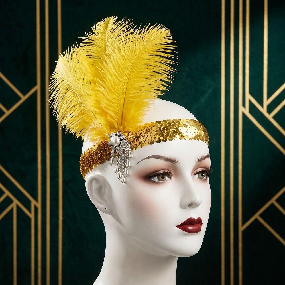 1920s Women's Feather Headband Sequin Girls Hair Hoop Feather Headdress Party Hair Accessories