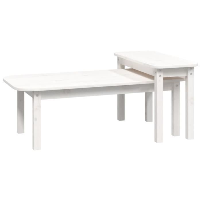 VidaXL Set of 2 Coffee Tables White Solid Pine Wood 822363