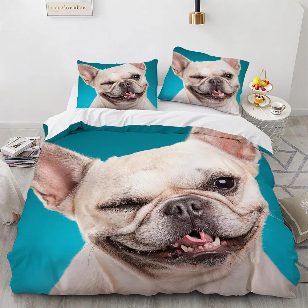 Full Size Bed Cover Set Cute Cartoon Dog Duvetcover 2pcs Pillowcase 3d Comforter Bedding Sets Twin Animals Bed Room Set No Sheet