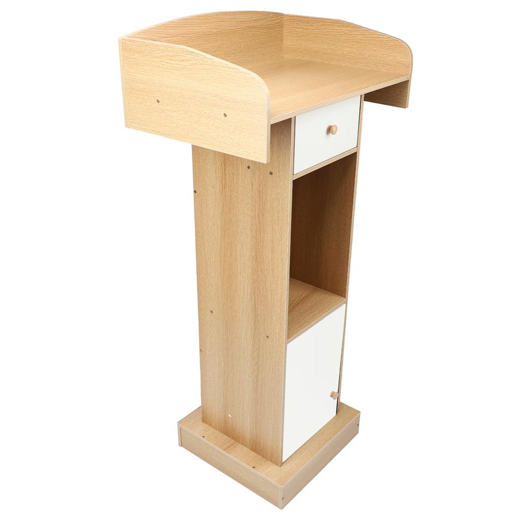 Pulpit Podium Stand MDF Modern Floor Standing Reception Desk Classroom Lectern with Storage Shelf