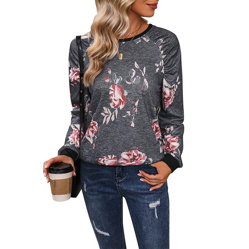 Осенняя женская блузка, модные удобные повседневные топы с круглым вырезом и длинным рукавом с принтом
