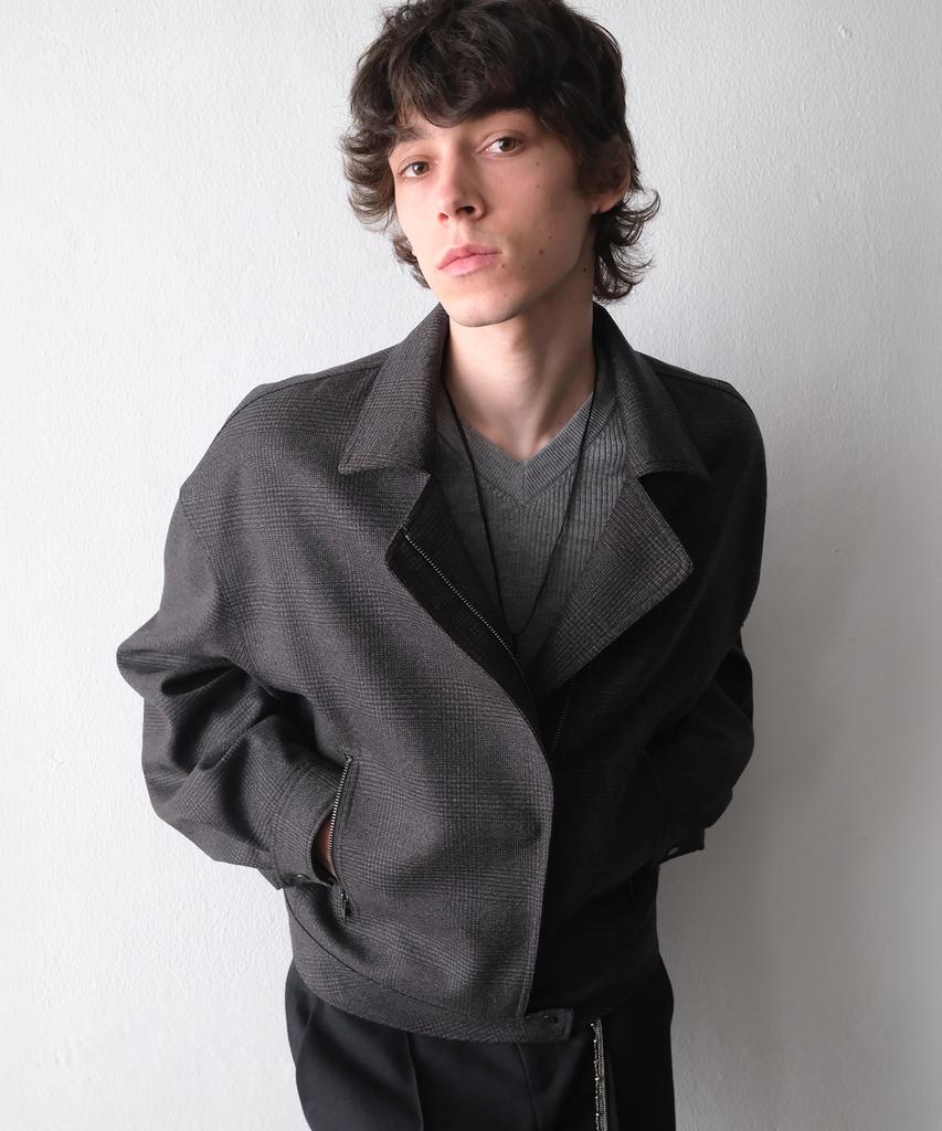 LMOOD Kaiser Wool Check Rider Jacket Charcoal Black