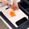 Cutting Board with Strainer Colander Retractable Plastic Board Extended Size Space-Saving with Handle Draining Tray for Kitchen
