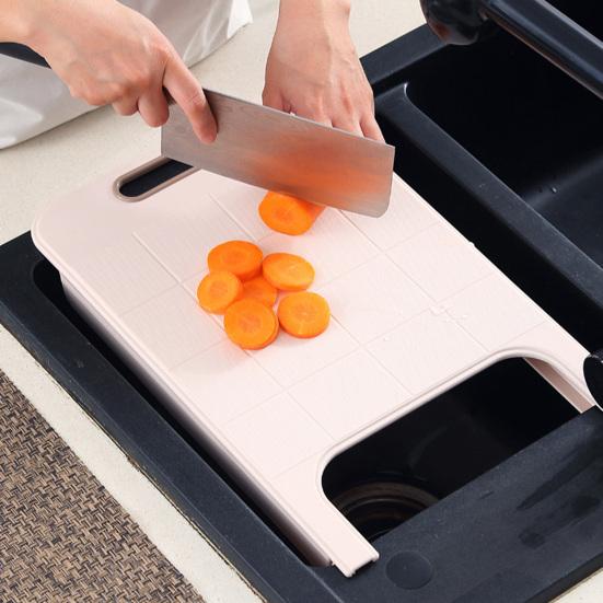 Cutting Board with Strainer Colander Retractable Plastic Board Extended Size Space-Saving with Handle Draining Tray for Kitchen