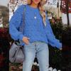 Women Sweater Tops Round Neck Long Sleeve Jacquard Decor Knitted Tops Solid Color Loose Fit Jumper