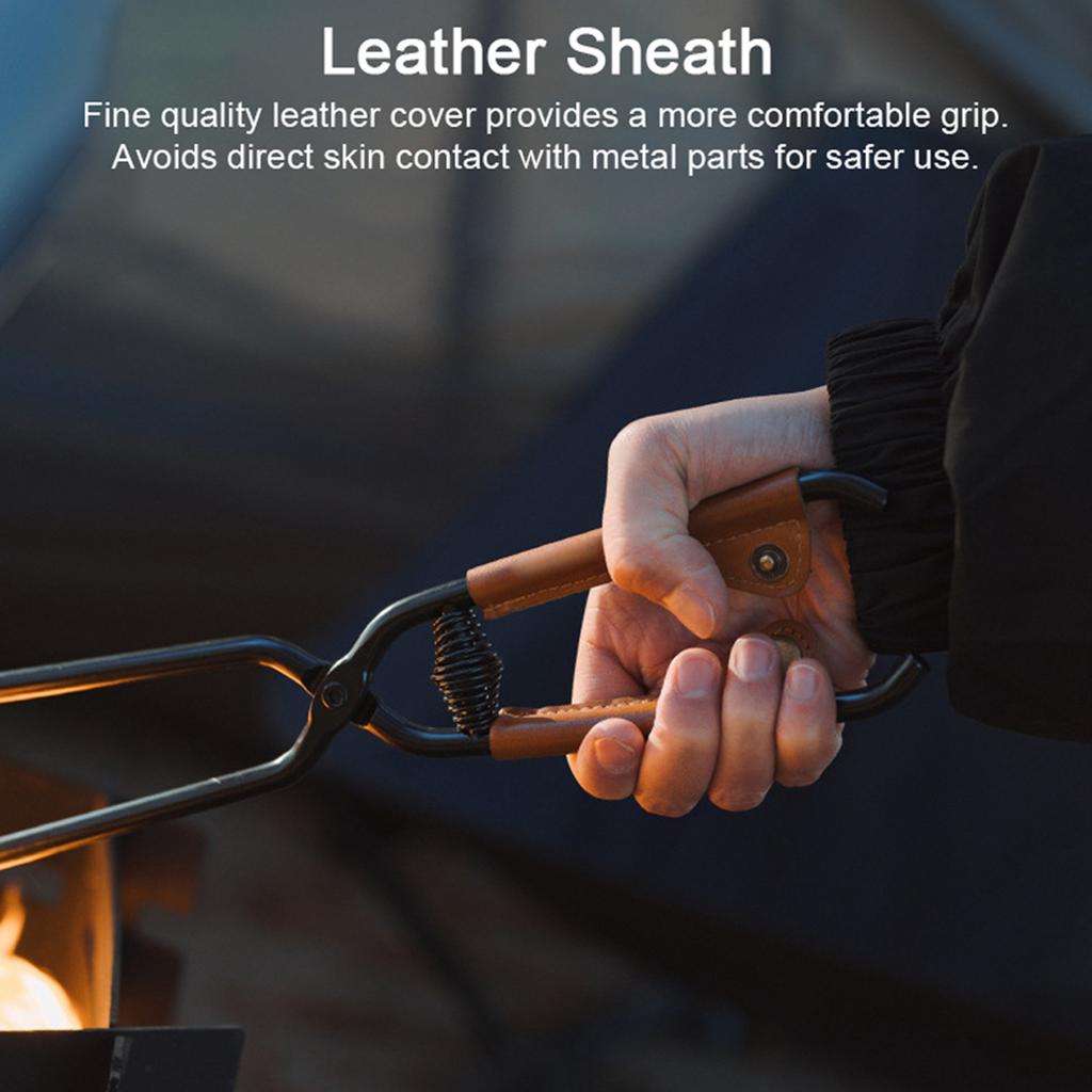 Щипцы для угля из углеродистой стали для костра, барбекю, дров, инструмент-клипса, печи, огонь, угольные щипцы, кожаная ручка