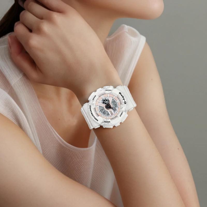 Casio BABY-G Summer Beach Shockproof Waterproof Sport Quartz Resin Strap Japanese and Korean Watch Women's Watch White Dial BA-110CF-7A