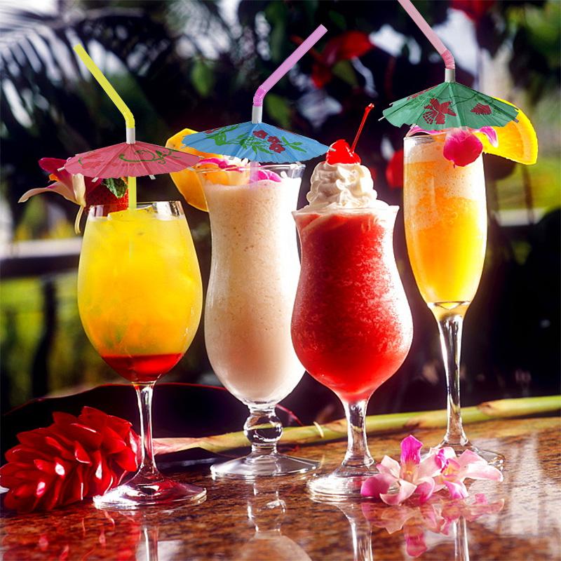 50PCS Hawaiian Party Umbrella Drink Straws Flamingo Juice Cocktail Disposable Straw Tropical Luau Birthday Party Decor Supplies