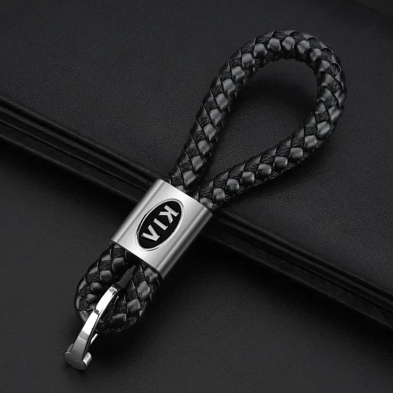 IFAE2 Metal Hand Woven Leather Car Keychain Rotating Horseshoe Buckle For Kia Ceed Soul K5 K3 Sportage Picanto Ceed RIO Niro Sorento