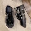 Metal Chain Platform Pumps Women 2024 PU Leather Black Gothic Lolita Shoes Woman College Style Butterfly Buckle Mary Jane Shoes