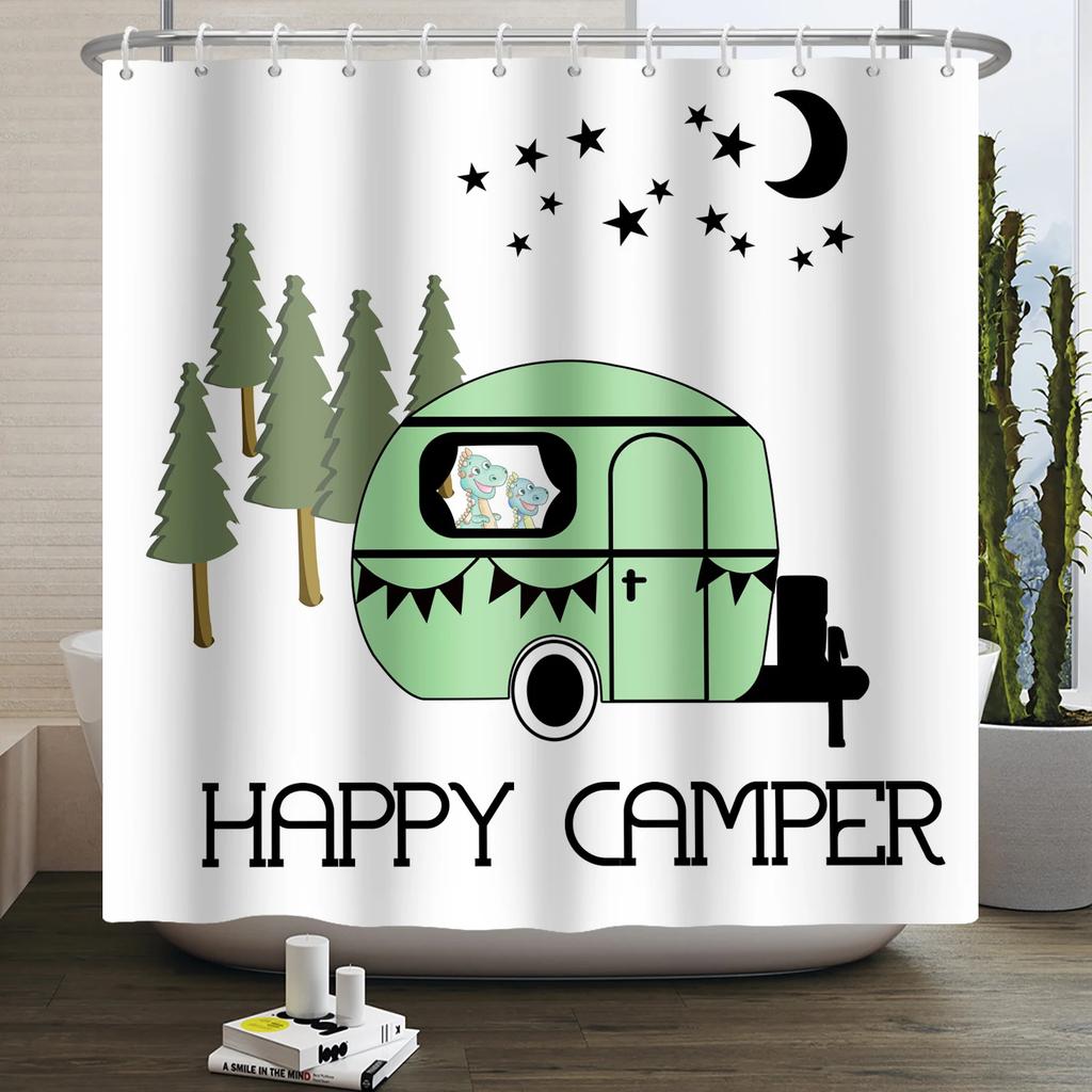 Занавеска для душа Кемпер Счастливый Кемпер Прицеп Автомобиль Автодом Лес Гора Палатка Кемпинг Ванная Занавеска для душа Водонепроницаемая Занавеска для ванны