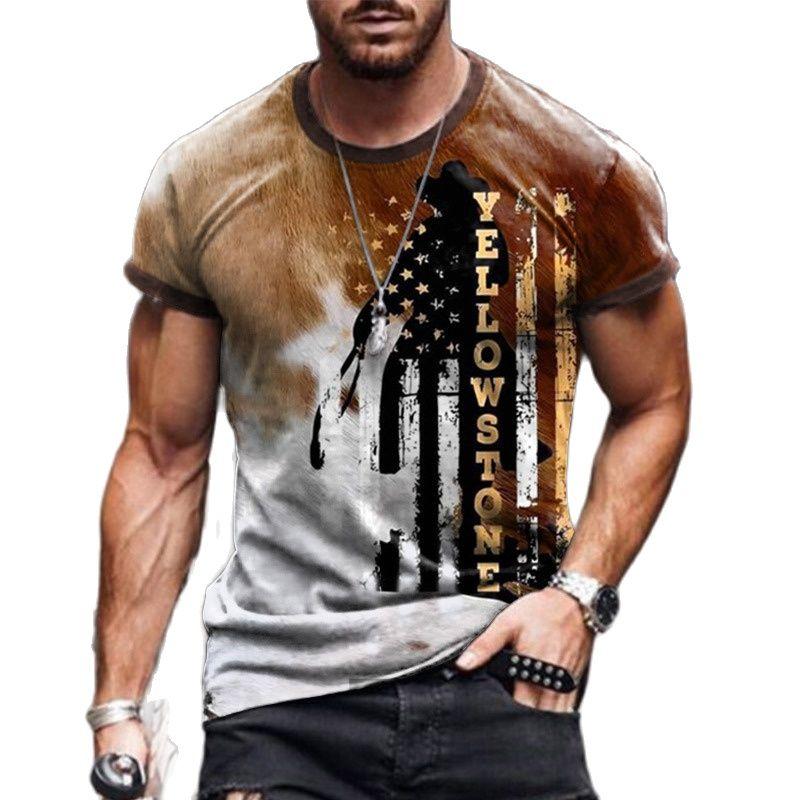 Винтажные футболки с рисунком Йеллоустона для мужчин, летние свободные уличные топы в стиле хип-хоп с круглым вырезом с короткими рукавами, футболка большого размера, одежда
