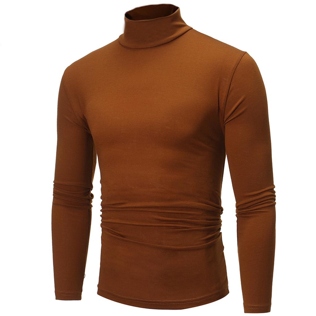 Men Casual High Neck Long Sleeve T-shirt Solid Color Slim Fit Pullover Undershirt Thermal Base Shirt