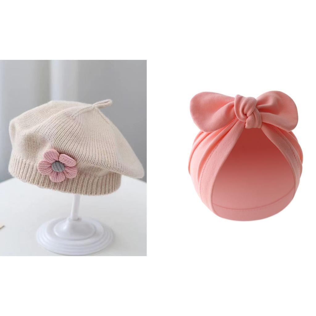 Flower Baby Beret Hat Winter Warm Knitted Beanie Cap for Infant Girls Korean Toddler Princess Artist Solid Color Painter Caps