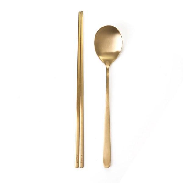 The Icing On the Cake Is Titanium Double Spoon Set 11426, Spoon + Chopsticks, Gold, Korean Popular Tableware