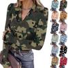 Women's Fashion Casual Print V-Neck Long Sleeve Button-Down Top