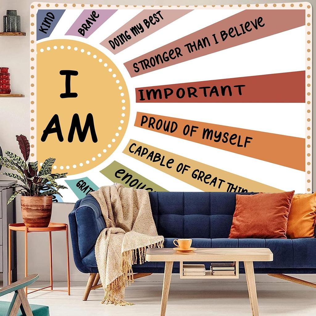 F-FUN SOUL Affirmation Tapestry 40x30inches Brave Positive Affirmations Wall Hanging Rainbow Tapestries for Office Bedroom Home Decor Dormitory